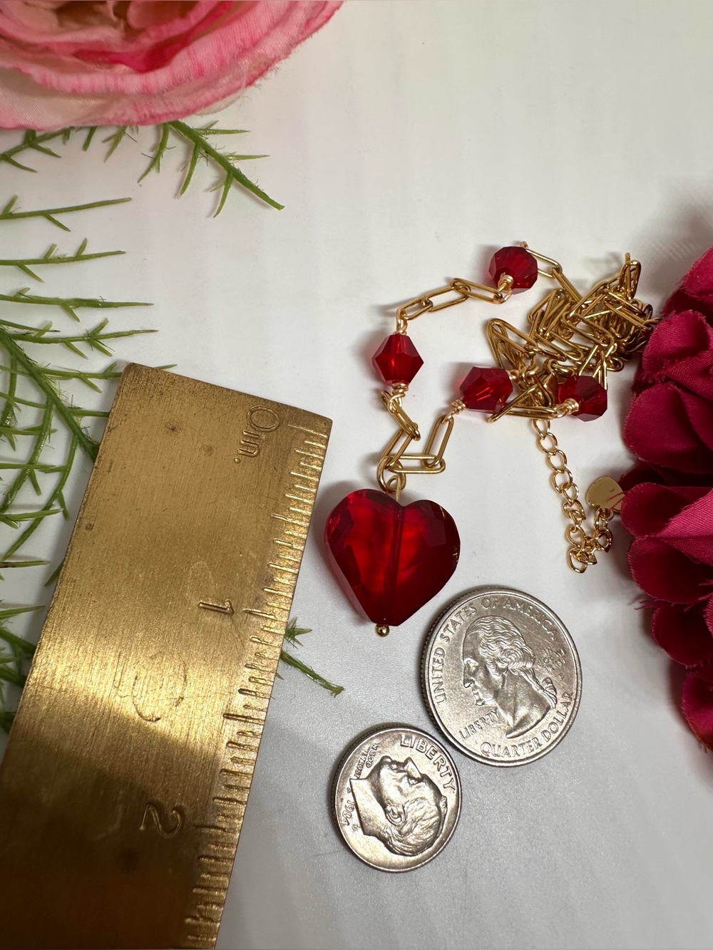 NEW⚜️Handmade Red Crystal Heart Charm Necklace - Picture 6 of 6
